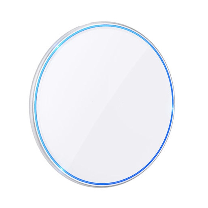 Incarcator Wireless, Universal, 15W, Incarcare Rapida, Ultra Slim, Blue-Light, Alb