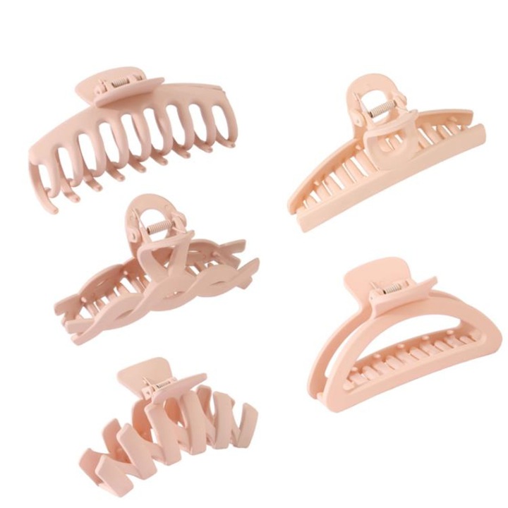 5 db-os hajcsat készlet, YWD-FMM, műanyag, őszibarack rózsaszín