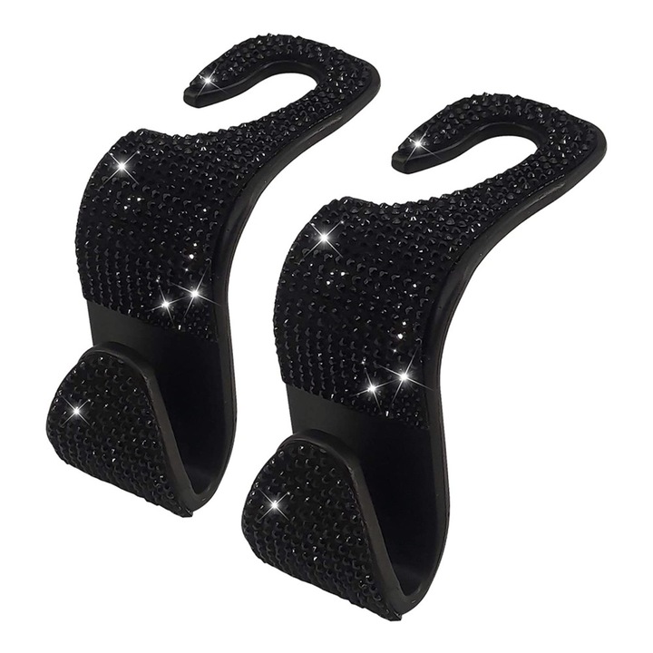 2 db autósülés-akasztó készlet, YWD-FMM, strassz, fekete