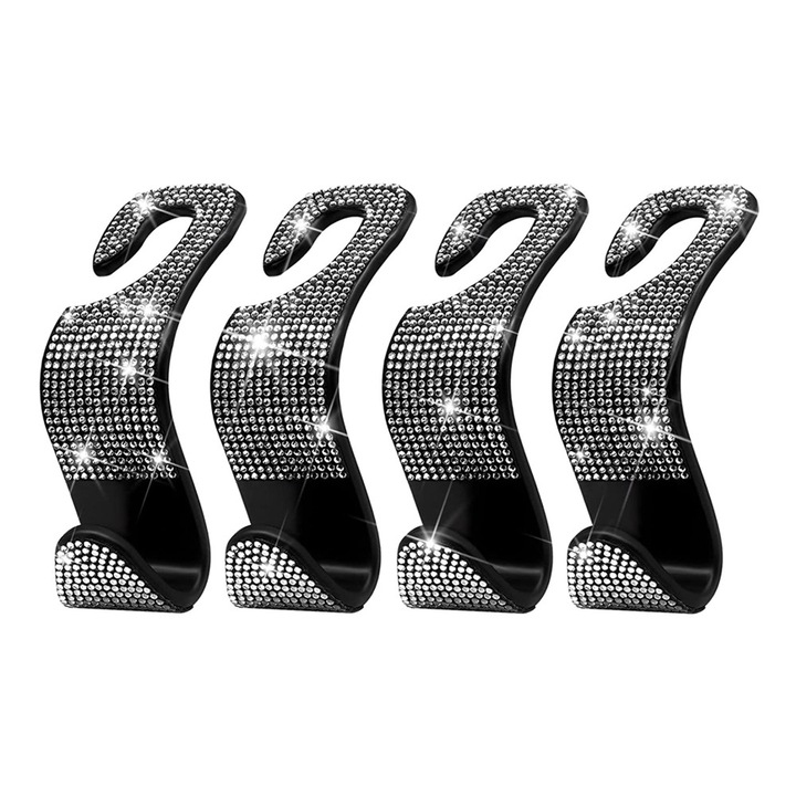 4 db autósülés akasztókészlet, YWD-FMM, strassz, fekete/ezüst