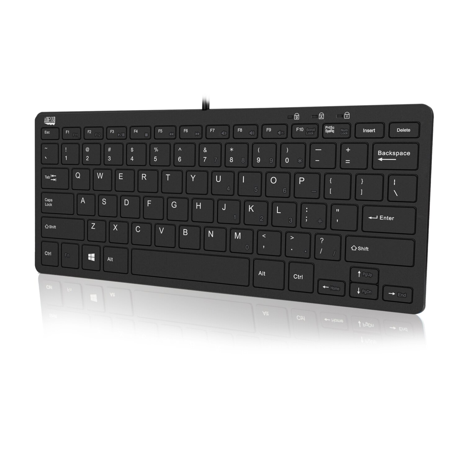 Mini tastatura Adesso SlimTouch cu 2x hub USB, US layout cu 78 de taste, cablu USB