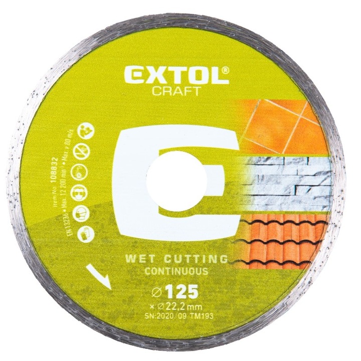 Disc de taiere diamantat, Extol Craft, taiere umeda, 125x22,2x2mm