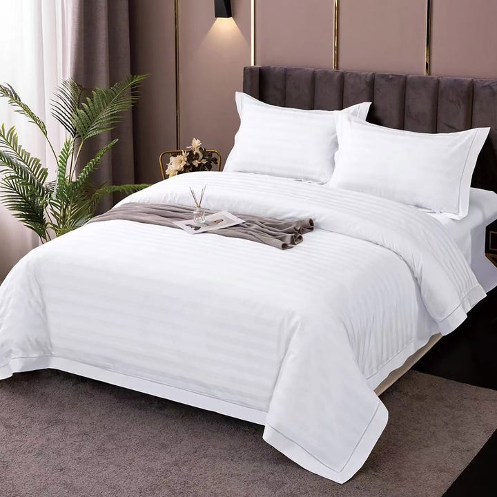 Двойно дамаско полипамучно спално бельо, 4 части, 230x260 см, Ralex Pucioasa, IMP23 Бяло