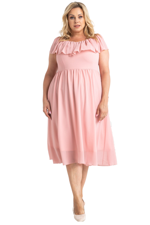 Rochie dama, Karko, Volan, Poliester, Roz