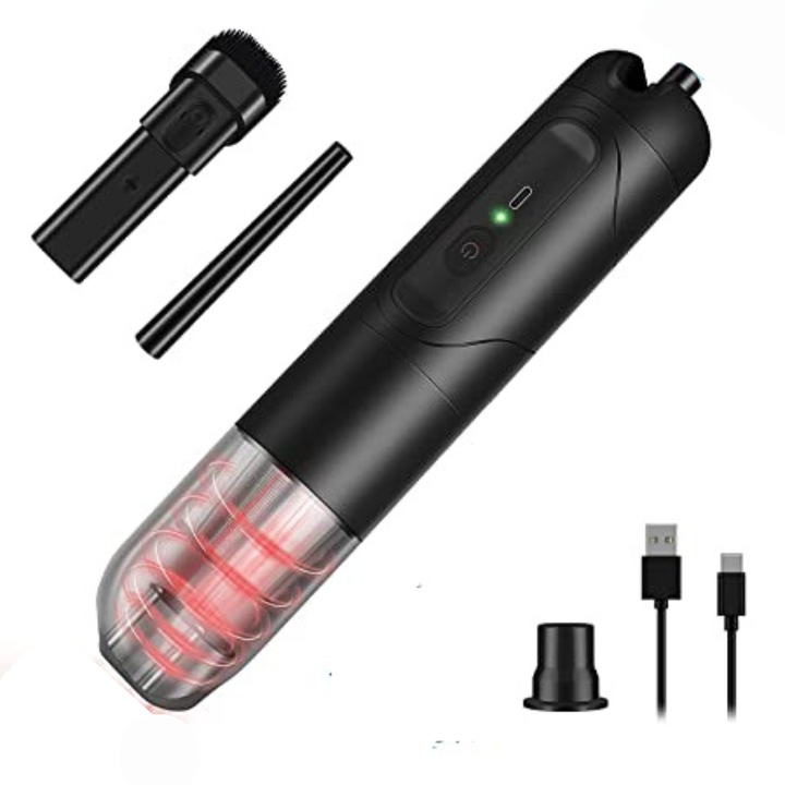 Aspirator de mana portabil super subtire 2 in 1, Suflator, Multifunctional, K4, Pentru casa masina si calculator, Putere 120W, 15000 Pa, 100000 RPM, Wireless, Fara sac, Incarcare USB-C, Negru Mat