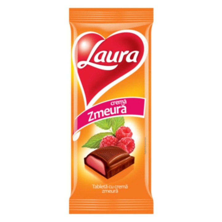 Ciocolata cu Lapte si Crema de Zmeura Laura, Cantitate 90 g