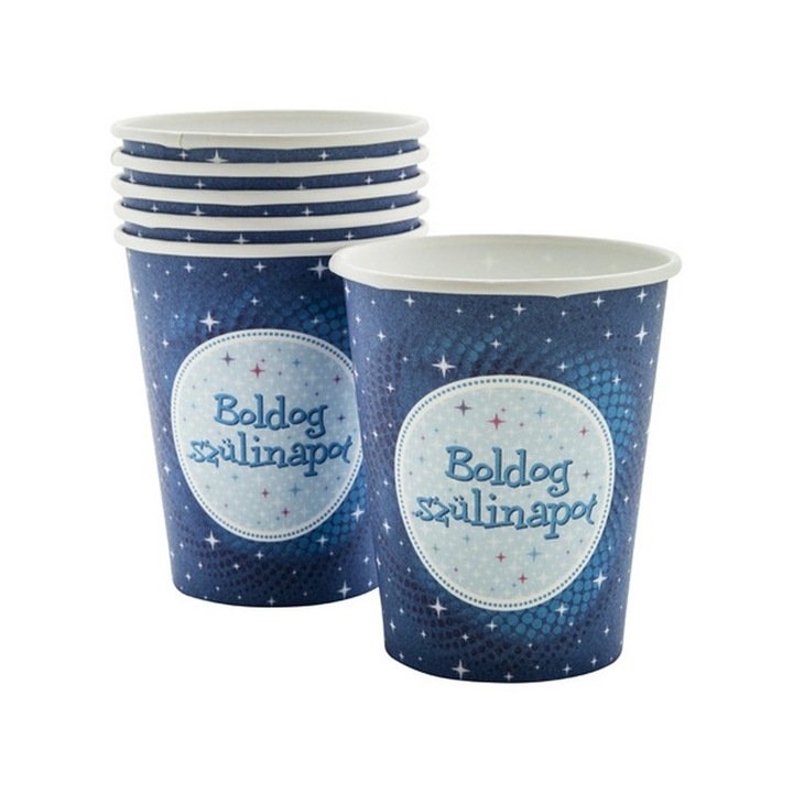 Комплект чаши Честит рожден ден 6 броя - 250 мл, сини