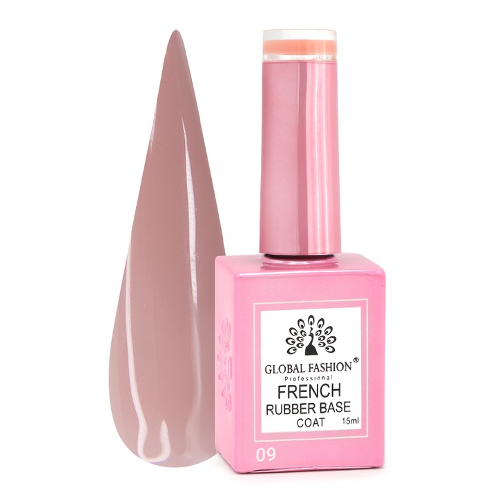 Френско гумено основно покритие, Global Fashion, 15 ml, 09 Nude