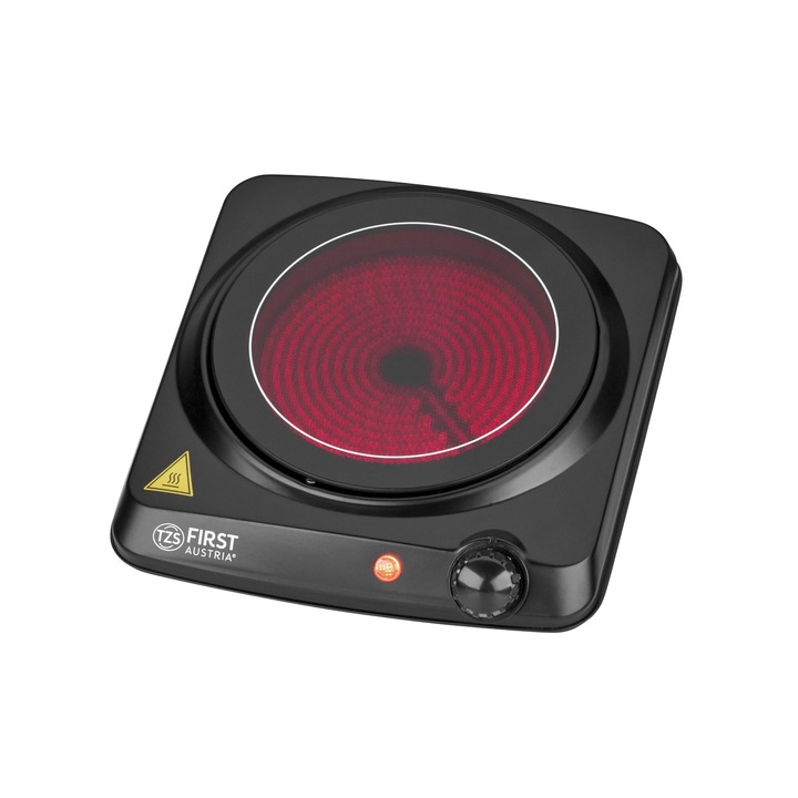 TZS First Austria Plită ceramică cu infraroșu | toate tipurile de vase | plită simplă 17,5 cm | plită pentru mutare, camping, casă de vacanță - încălzire rapidă și reglare continuă - indicator luminos