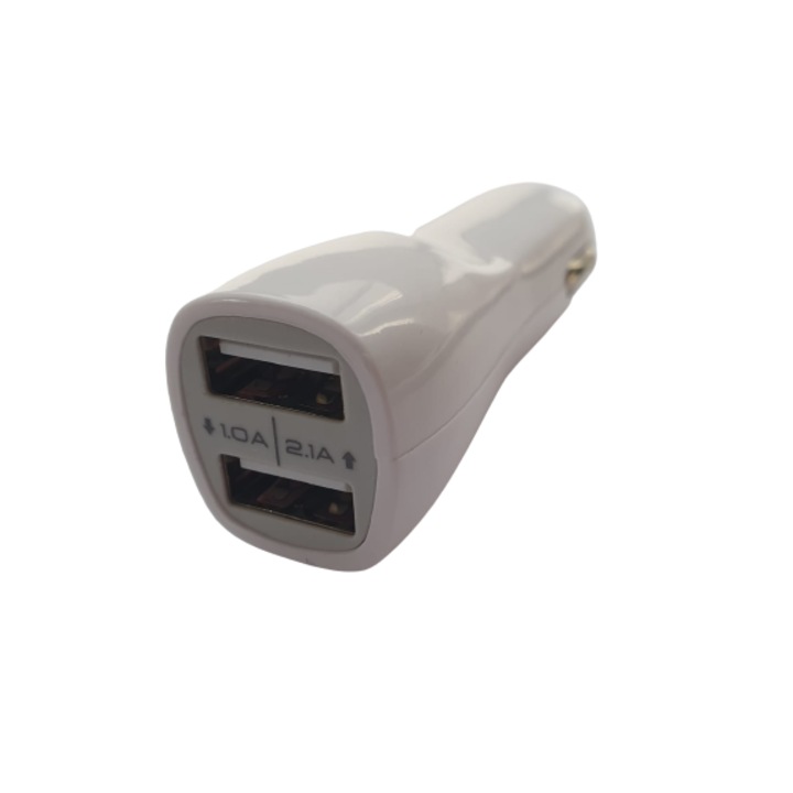Incarcator auto usb dual, Alb, 2.1 A