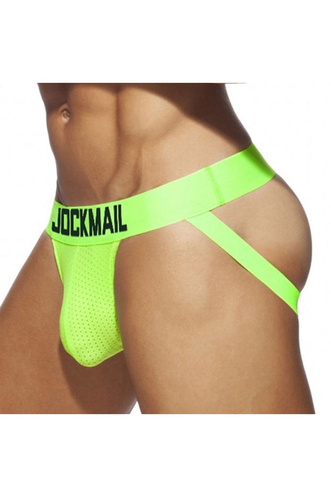 Chiloti Jockstrap Barbati JockMail Push Up Suspensor Open Back Fluorescent, Verde