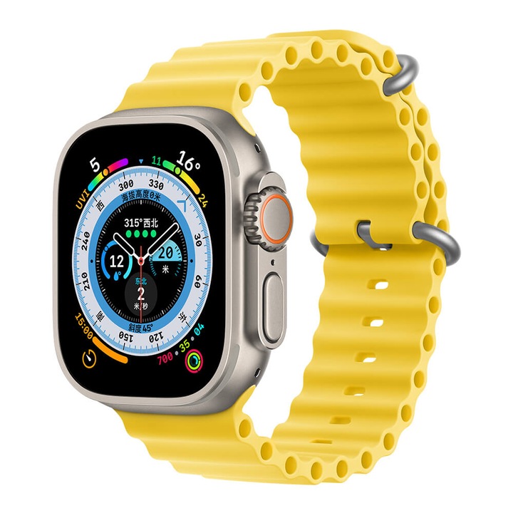 Каишка Ocean Silicone, за Apple Watch Ultra/9/8/7/6/5/4/3, Дисплей 49/45/44/42 мм, Жълт
