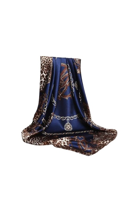 Esarfa eleganta pentru femei, din matase, patrata, 90cm x 90 cm, Albastru, 90 cm x 90cm