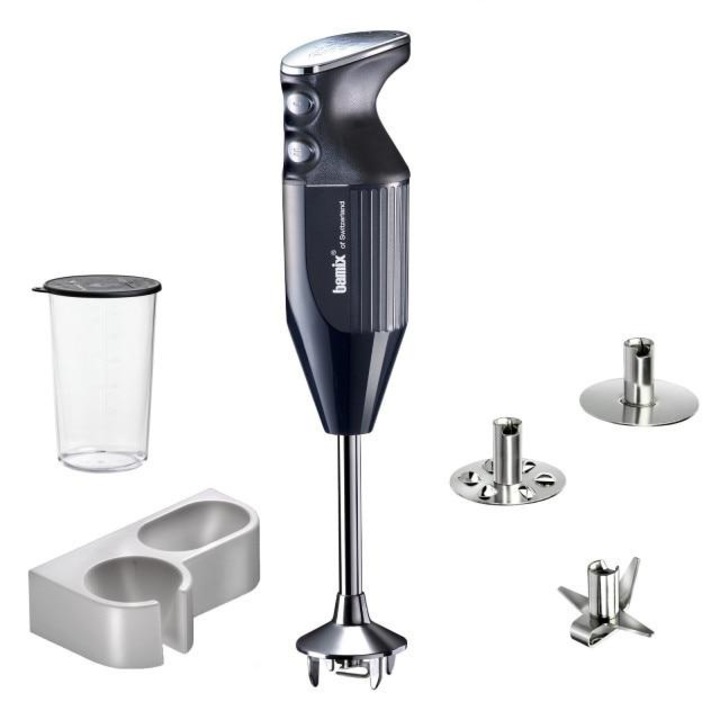 Mixer Bamix Mono 200W, Motor profesional, Vas 600ml, Suport perete, 3 lame, Negru