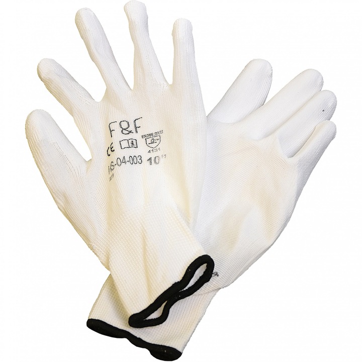 F&F kesztyű, poliuretán fólia, 8-as méret, fehér