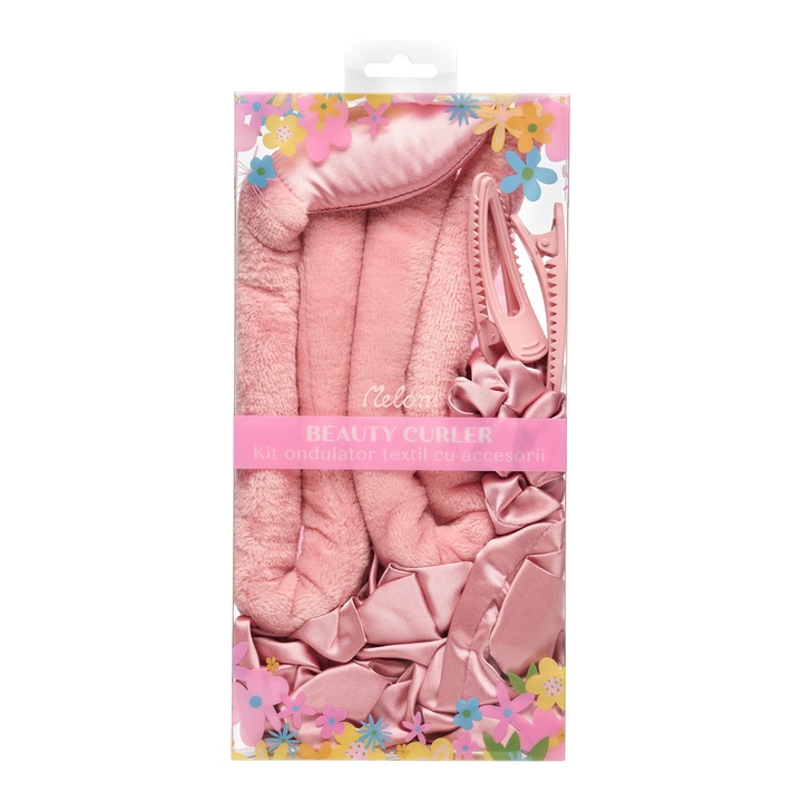 Mikroszálas textil hajcsavaró, Beauty Curler, Meloni, műanyag dobozzal, tartozékokkal, rózsaszín