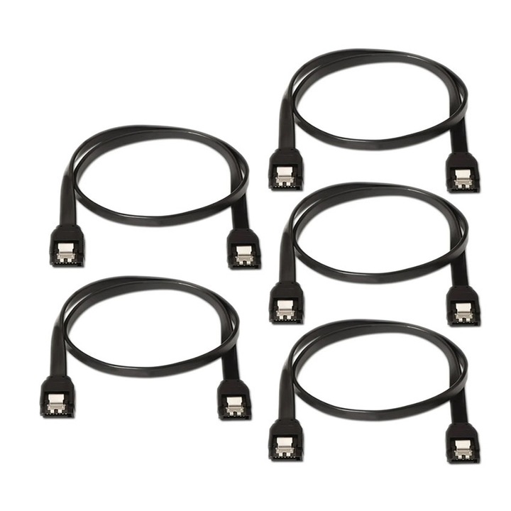 5 db SATA3 Active adatkábel készlet, hdd / ssd / dvd, 40 cm, fém kapcsok, sata III, fekete