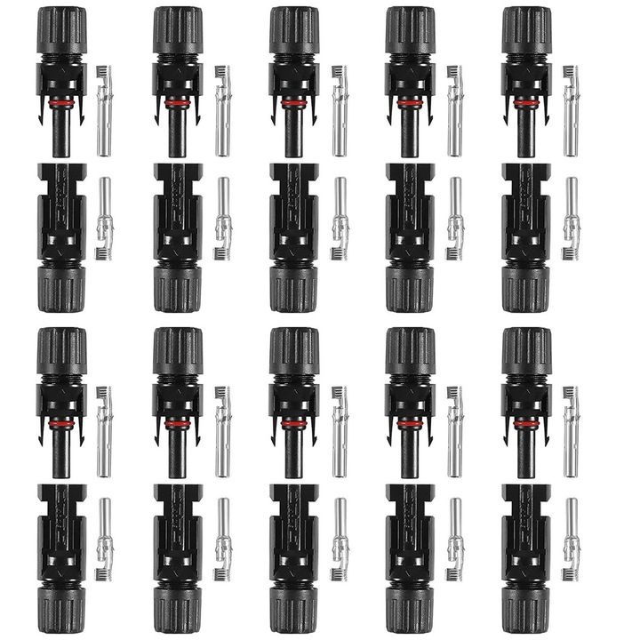 Set 10 conectori panou solar, Kimystam, Mama/tata, conector MC4, IP67, Negru