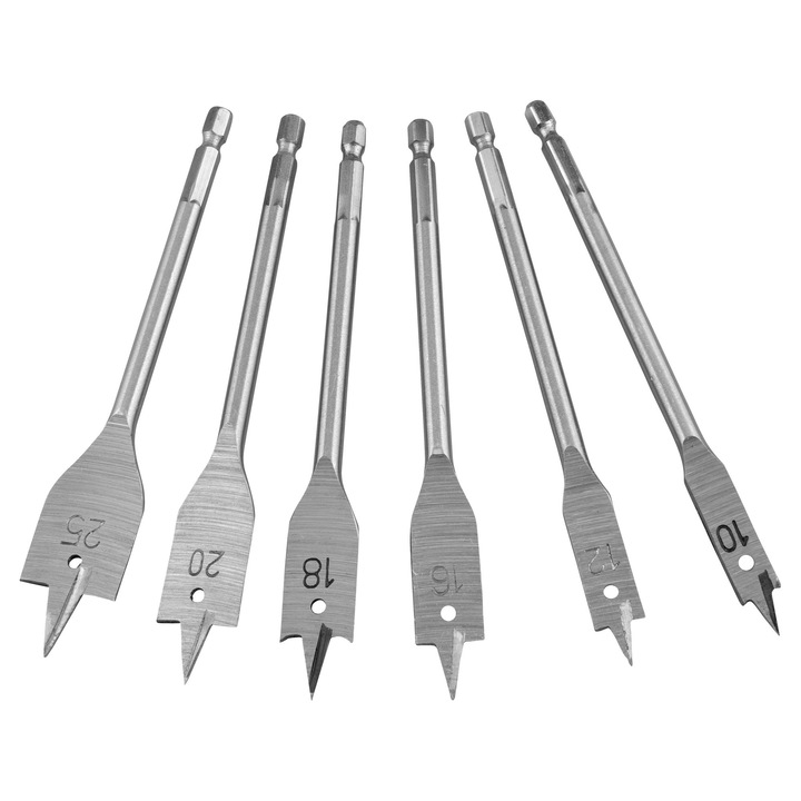 Burghiu plat lemn, EXTOL CRAFT, 1170, 10-25x150mm, set 6 piese