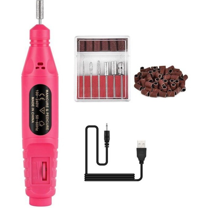 Pila pentru unghii, electrica, 15000 RPM, Roz