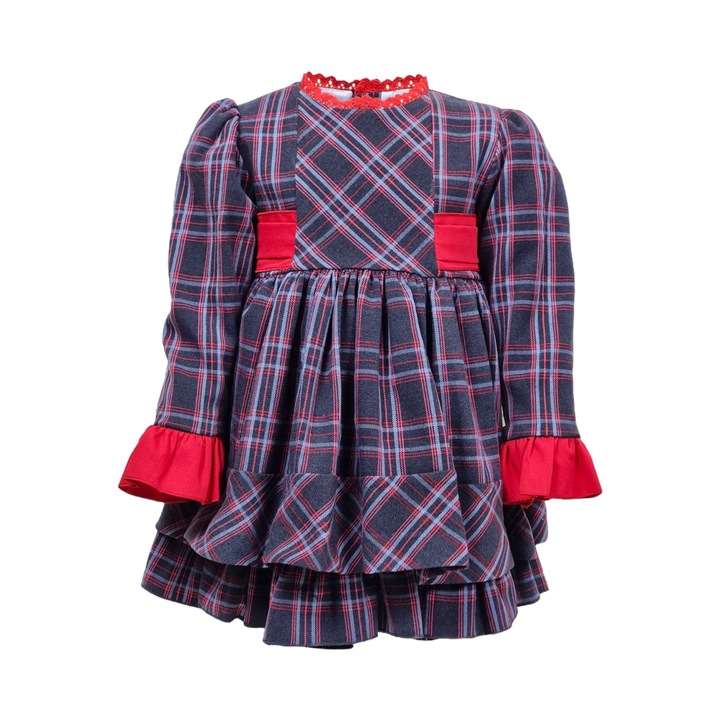 Rochie din bumbac in carouri si funda la spate 625, Albastru inchis, 98 CM