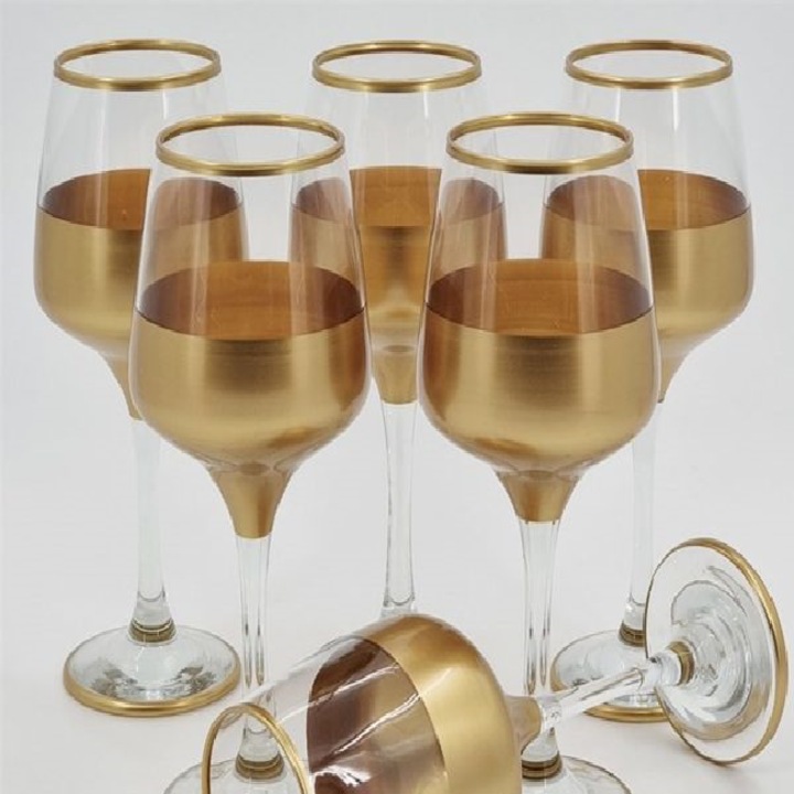 Сет 6 броя луксозни златни чаши за вино