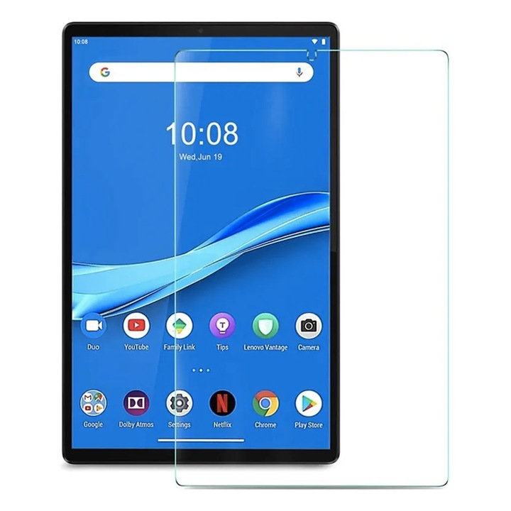 Tablet védőfólia Lenovo TAB M10 10,1"-hez biztonsági üvegből, ragasztás a teljes felületen, Ultra védelem technológia, egyszerű telepítés, átlátszó