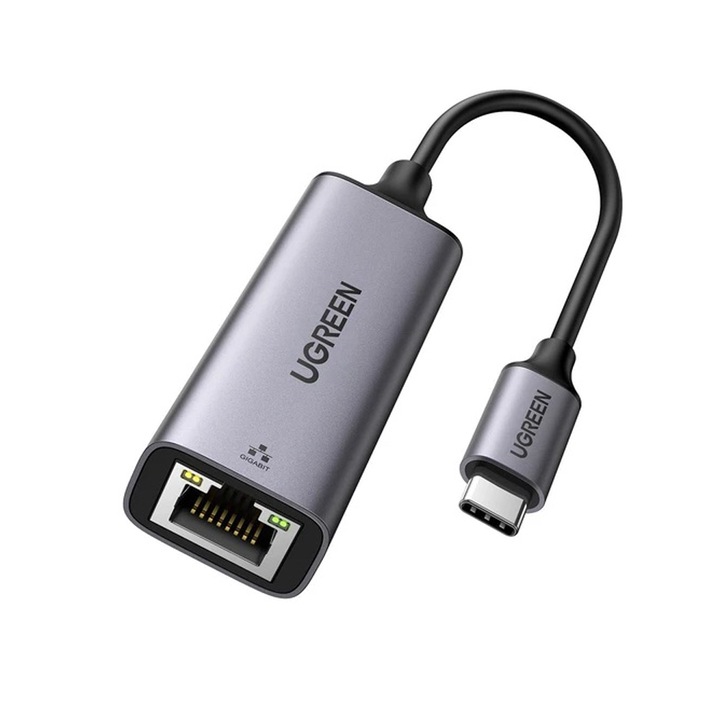 Ugreen hálózati adapter, "CM199" USB Type-C, Gigabit LAN adapter, LED, szürke
