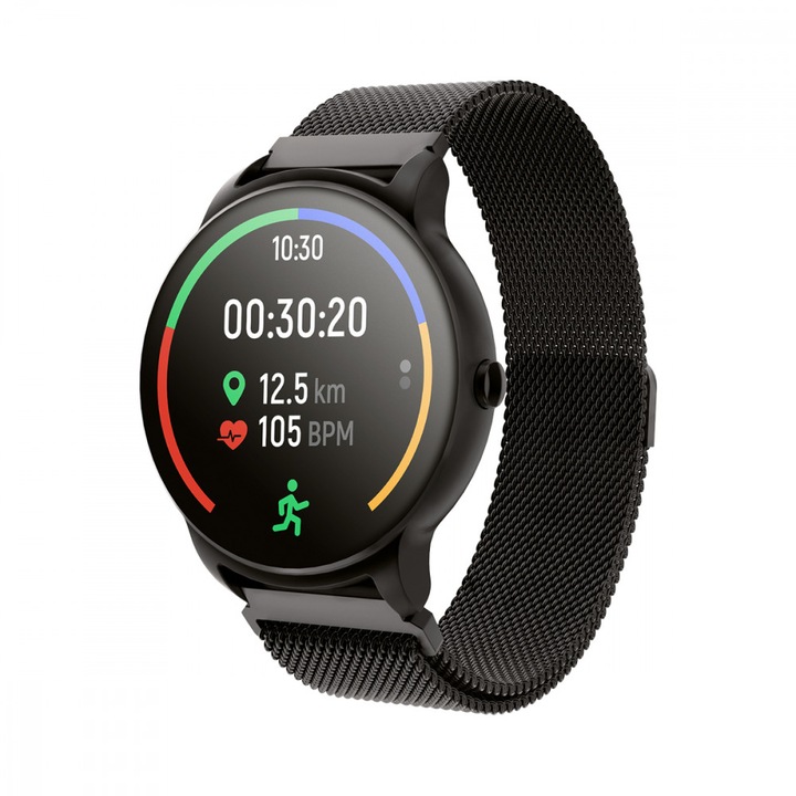 Smartwatch, ceas de mana, femei, barbati, sport, rezistent la apa, monitor de ritm cardiac, pedometru, cronometru si ceas cu alarma, 15 zile de functionare, doua curele incluse, vreme, ForeVive 2, SB-330, negru, Forever