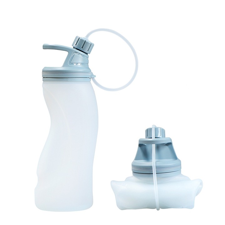 Спортна бутилка за вода, Сгъваема, 540 ml, Бяла/Синя