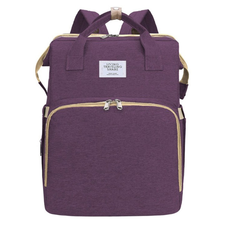 Rucsac multifunctional cu patut pliabil, Impermeabil, 41x32x21 cm, Mov