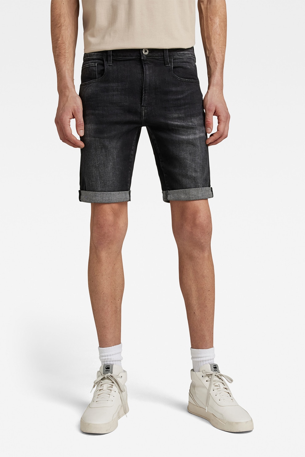 G-STAR, Pantaloni scurti slim fit de denim 3301, Gri inchis, 33