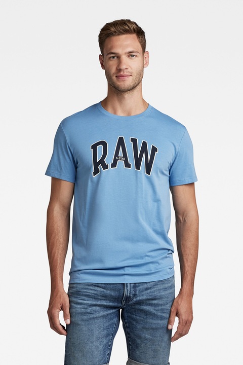 G-Star RAW, Тениска от органичен памук с лого, Светлосин
