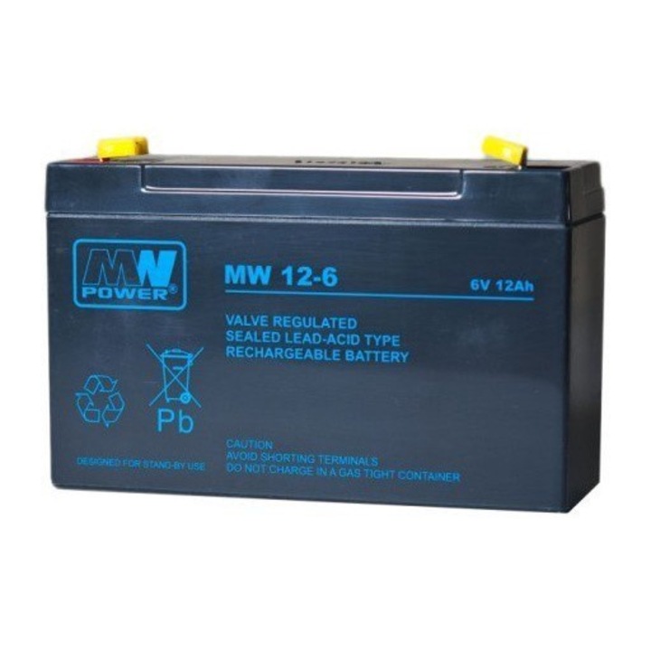 Baterie, MW Power, Pb, 6V, 12Ah, Greutate 2.1 kg, Curent de incarcare 4A, Curent de descarcare 135A