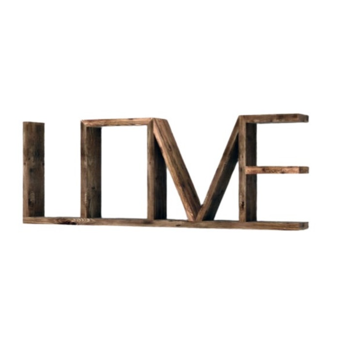 Raft de perete din lemn, Love is in the wood, 75 x 9.4 x 27 cm, nuc