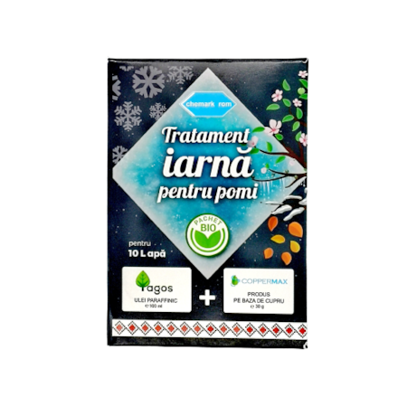 Pachet tratament BIO pomi iarna 10 L, 130 g, YAGOS, insecticid, acaricid, COPPERMAX 50%, fungicid, acaricid