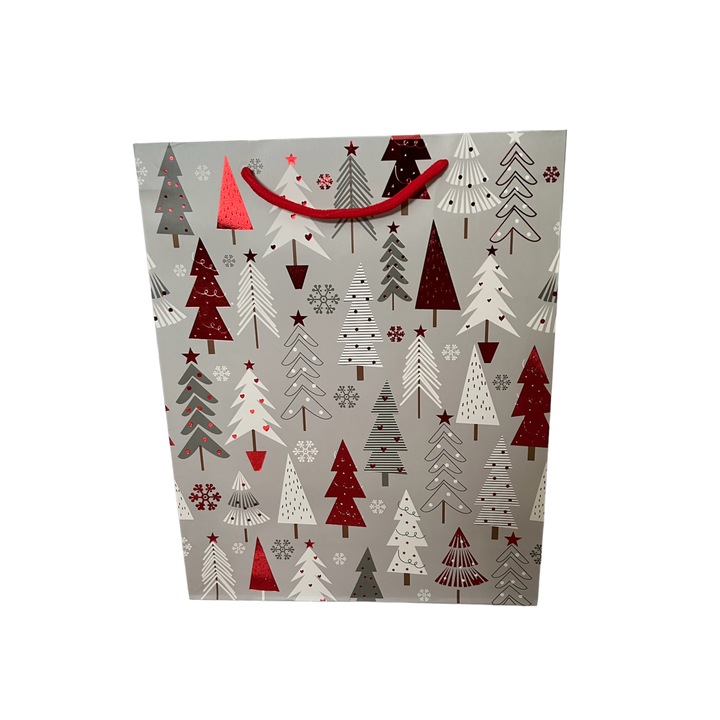 Punga cadou, 26 x 32 x 10 cm, multicolor, braduti, tematica Craciun