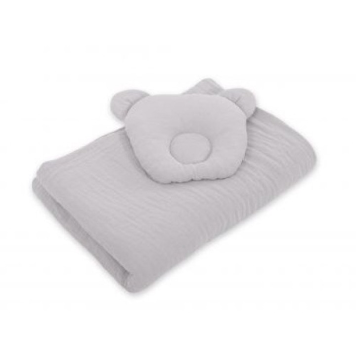 Бебешки комплект от муселин и възглавница, My Sweet Baby, Памук, Сиво