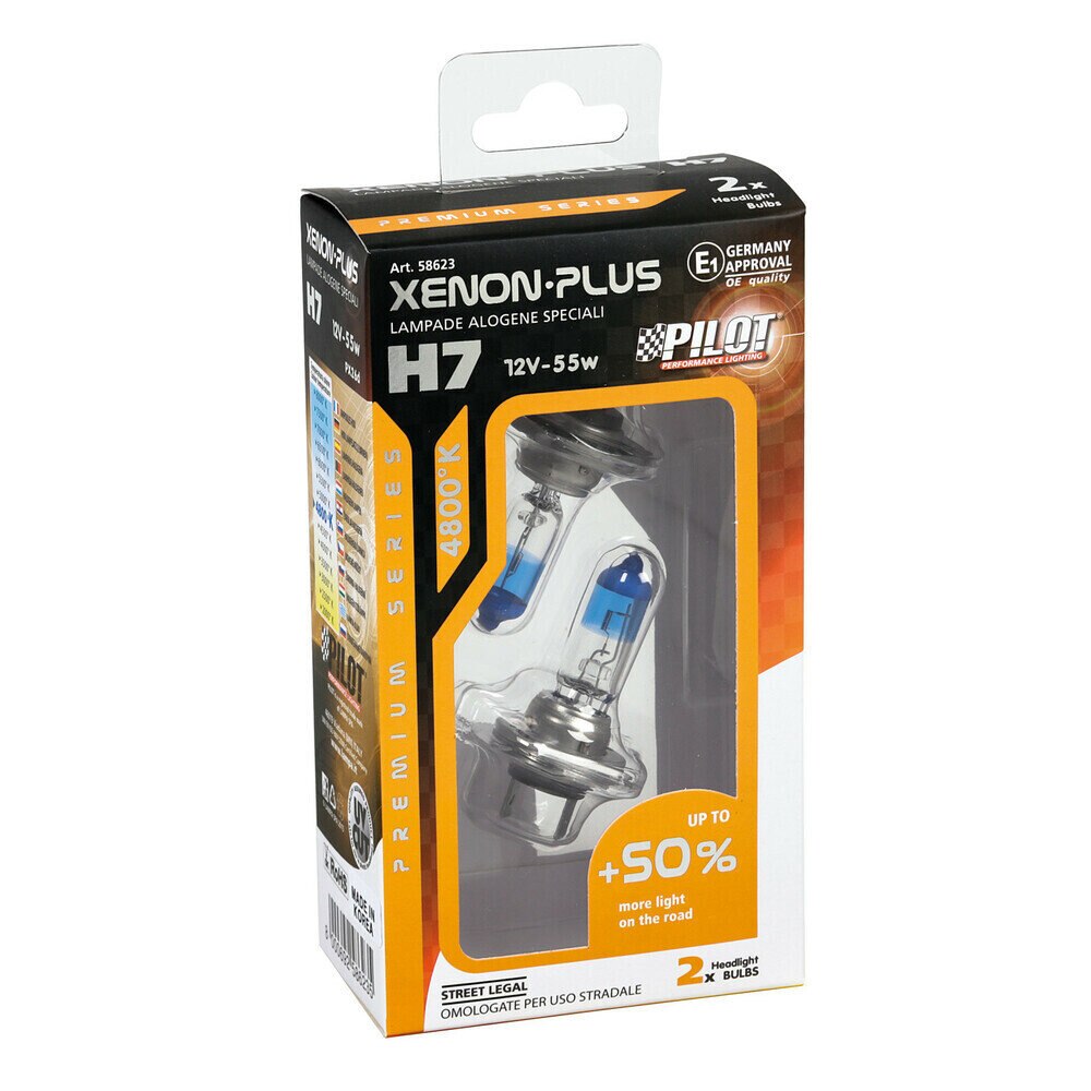 Халогенни крушки Pilot, H7, Xenon Plus, +50, 12V, 55W, 4800K, Комплект