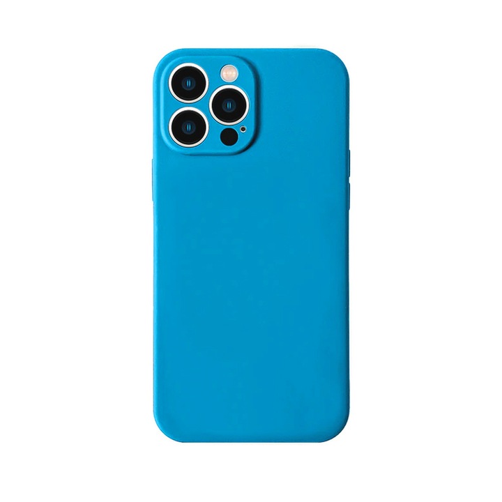 Szilikon tok Apple iPhone 14 telefonhoz, Silky Touch, szilikon TPU és mikroszálas belső, kameravédelem, kék