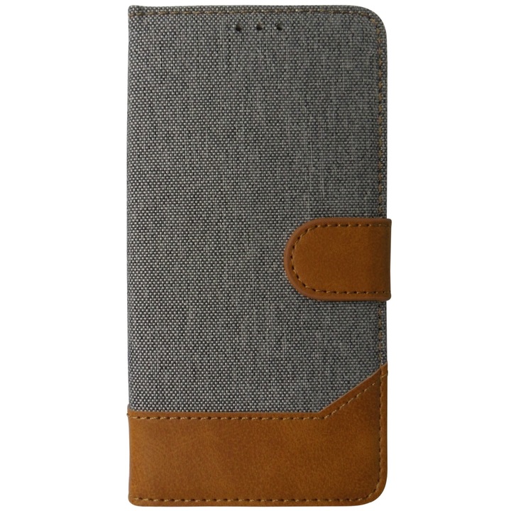 Husa tip carte cu stand denim gri cu maro pentru Samsung Galaxy J5 2017