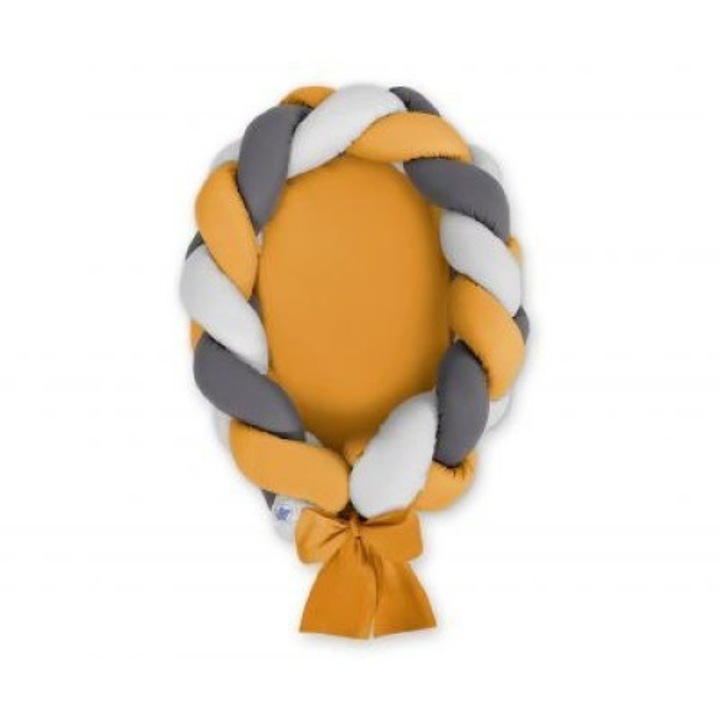 Плетен позиционер за бебета, My Sweet Baby, Памук/силиконови влакна, Сиво/жълто