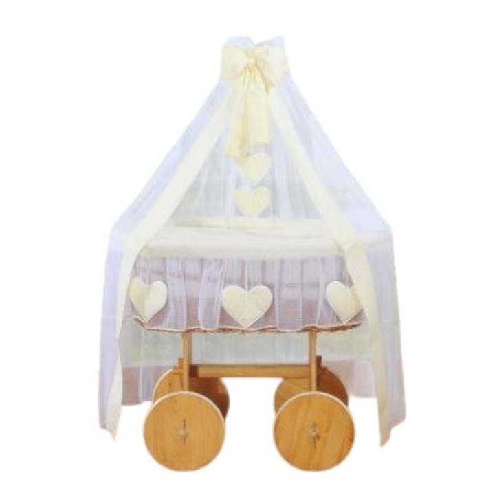 Кош с балдахин за бебе, My Sweet Baby, Ракита/Памук, Бяло/Жълто
