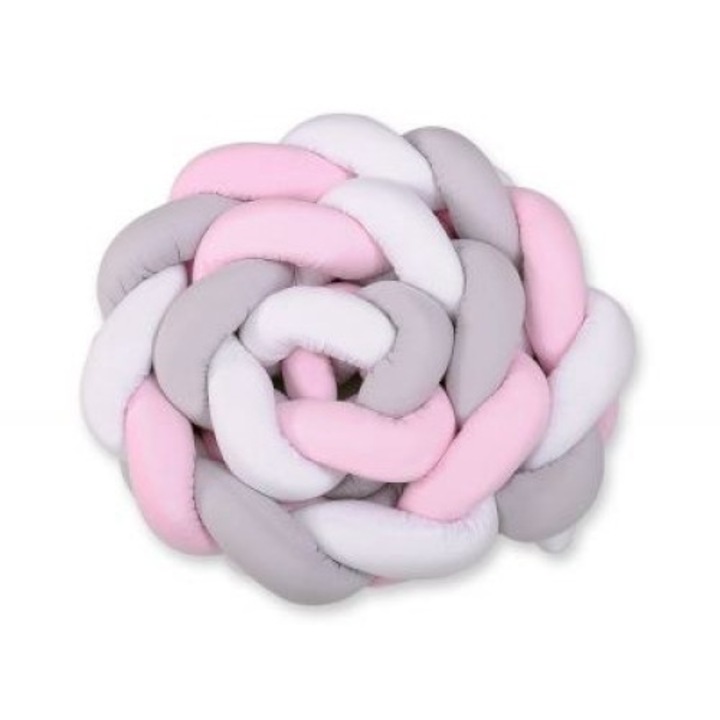 Плетена защита за кошара, My Sweet Baby, Памук, 360 см, Розово/Сиво