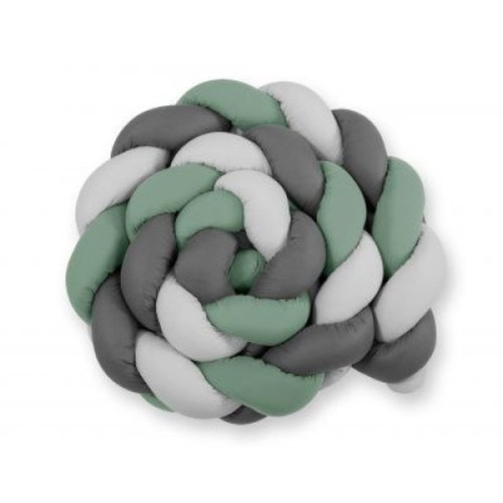 Protectie impletita pentru patut, My Sweet Baby, Bumbac, 360 cm, Verde/Gri