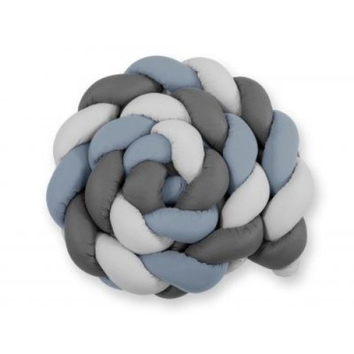 Protectie impletita pentru patut, My Sweet Baby, Bumbac, 360 cm, Albastru/Gri