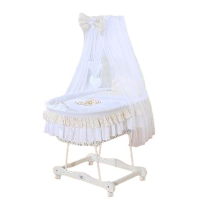 Кошница със сенник, My Sweet Baby, Ракита/Памук, Бяло/Бежово
