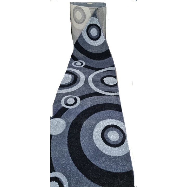 Covor Frize cu cercuri, gri, negru, latime 80cm, nefestonat