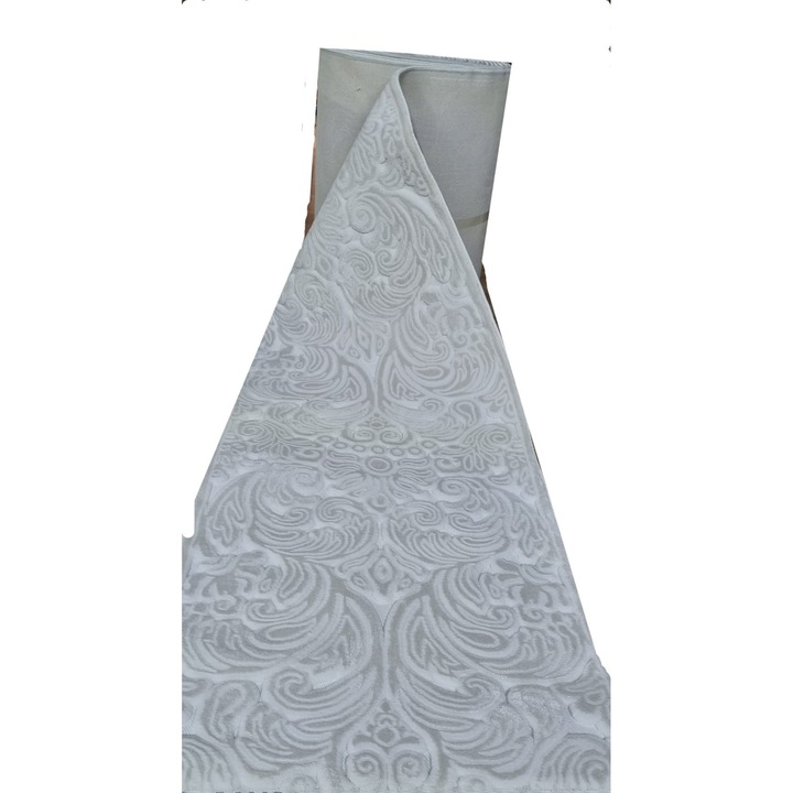 Covor Ruby, 3D, alb, latime 60 cm, nefestonat