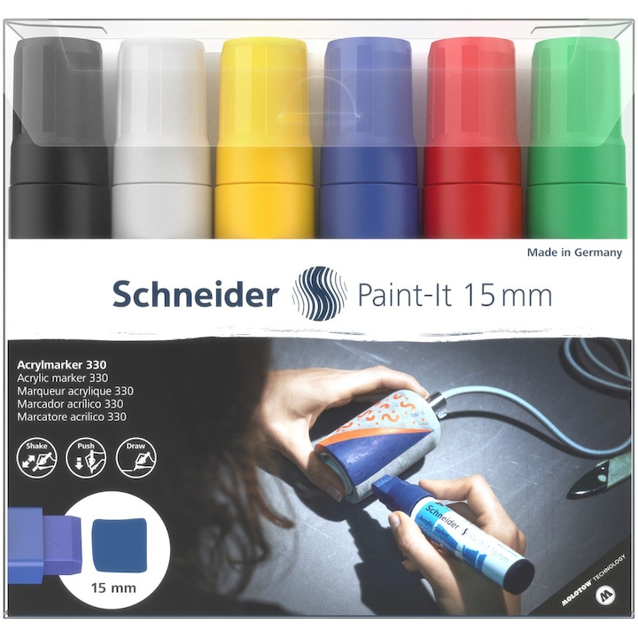 Marker cu vopsea acrilica Schneider Paint-It 330, 15 mm, 6buc/Set1